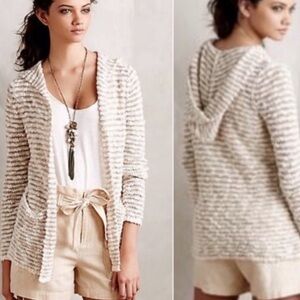 Anthropologie Moth Open Front Metallic Striped Hooded Cardigan Size Small